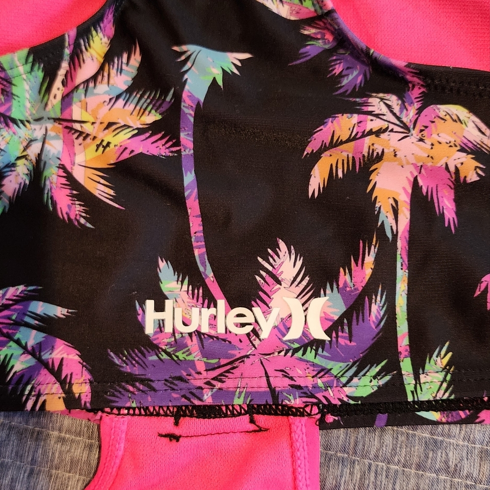 Hurley EUC Tropical Palmtree Print Monokini Pink and Black